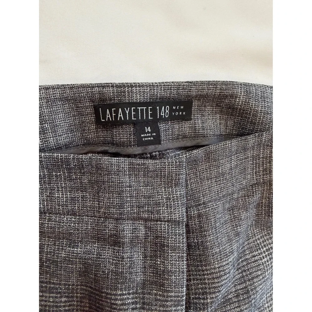 Glen Plaid Virgin Wool‎ Blend Dress Pants Grey Lafayette 148 New York Size 14